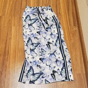 Ermanno Scervino Light Blue Butterfly Maxi Skirt with Black Side Stripes